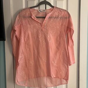 Pink Cotton Embroidered Women's Top